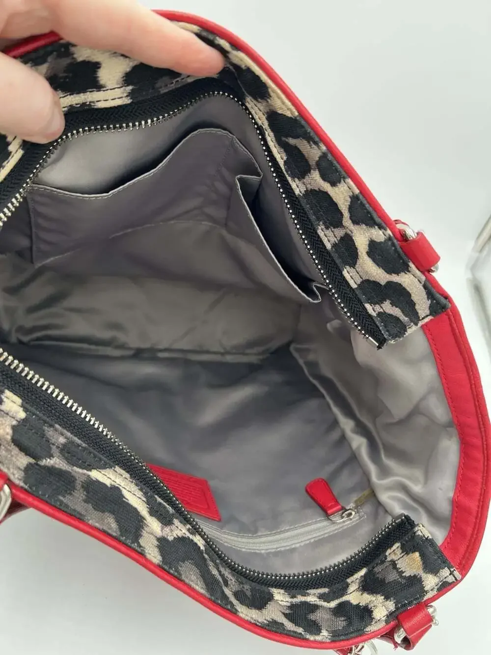 Coach Park Ocelot Print Carrie Tote F25178 Red Leather Trim Leopard Shoulder Bag